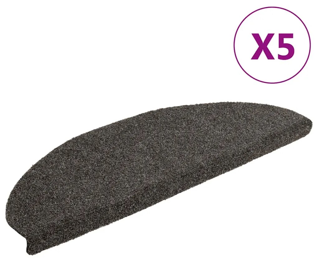 vidaXL Πατάκια Σκάλας Αυτοκόλ. 5 τεμ Ανθρακί 65x21x4 εκ Βελονιασμένο