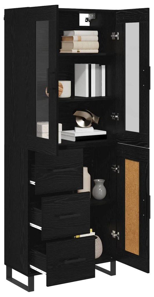 vidaXL Highboard με συρτάρι 2 pcs Μαύρη Οξυά Σύνθετο Ξύλο και Γυαλί