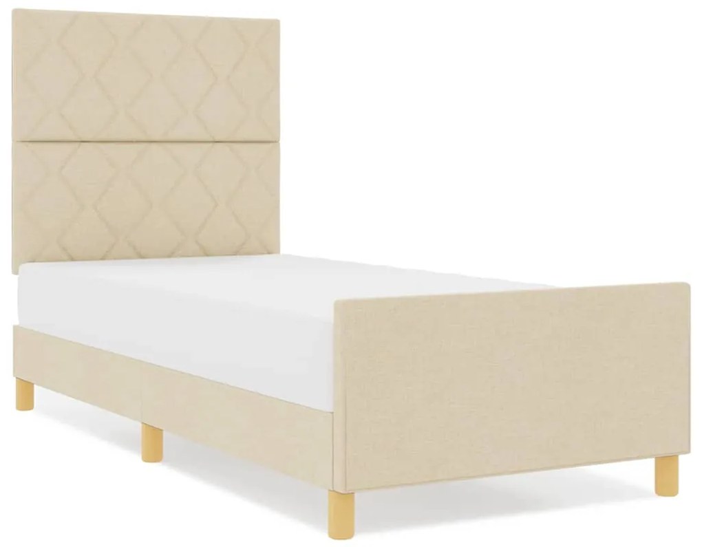vidaXL Σκελετός Κρεβατιού με κεφαλάρι Κρεμ 90 x 190 cm ύφασμα