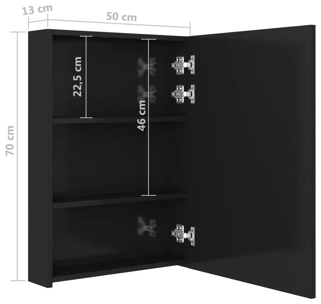 Καθρέφτης Μπάνιου με Ντουλάπι &amp; LED Λαμπερό Μαύρο 50x13x70 εκ. - Μαύρο