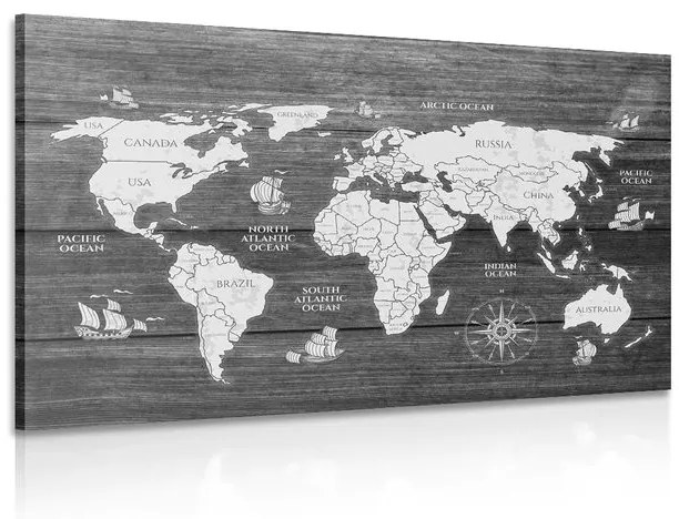 Εικόνα ασπρόμαυρο χάρτη σε ξύλο - 90x60