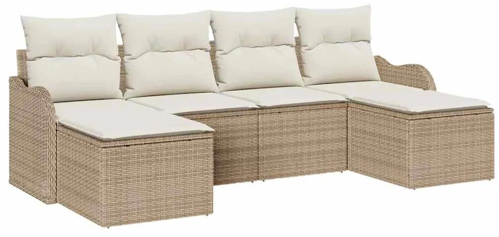 vidaXL Σετ Καναπέ Κήπου με μαξιλάρι 6 pcs Μπεζ Πολυ ράταν