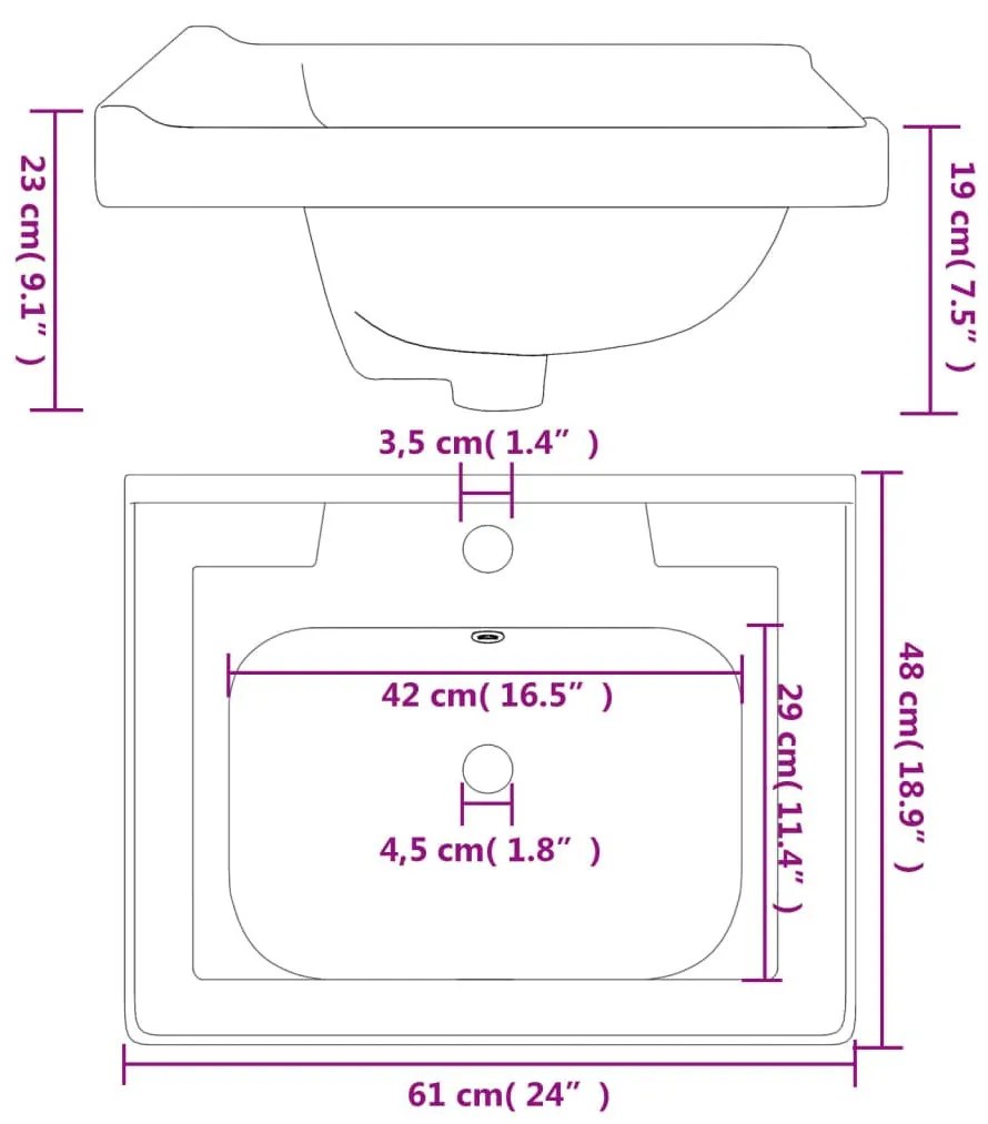 Νιπτήρας Μπάνιου Ορθογώνιος Λευκός 61 x 48 x 23 εκ. Κεραμικός - Λευκό