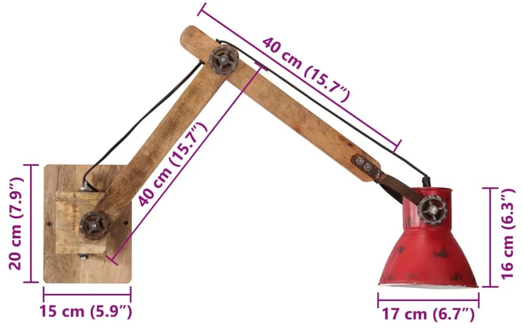 Φωτιστικό Τοίχου 25 W Αντικέ Κόκκινο 96 x 15 x 20 εκ. Ε27 - Κόκκινο