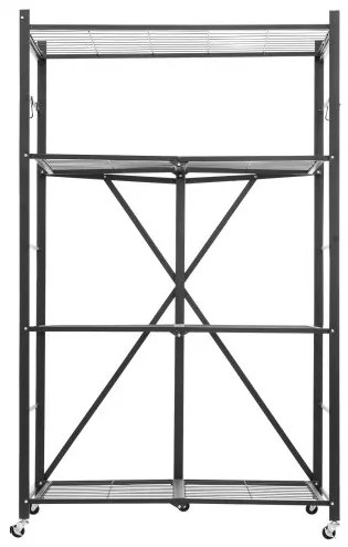 VEVOR Folding Storage Shelf with Wheels 4-Tier No Assembly Organizer Shelf Black