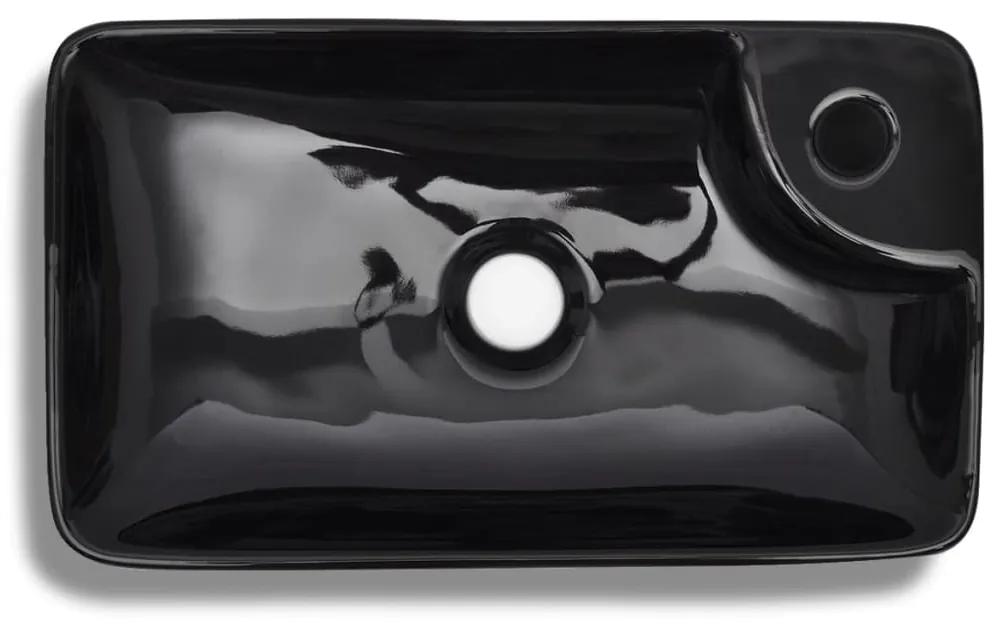 vidaXL Νιπτήρας Μπάνιου με Οπή Βρύσης Μαύρος Κεραμικός
