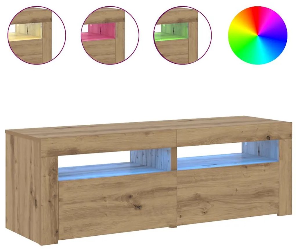 vidaXL Έπιπλο Τηλεόρασης με LED Αρτισιανή Δρυς 120x35x40 εκ Επεξ.Ξύλο