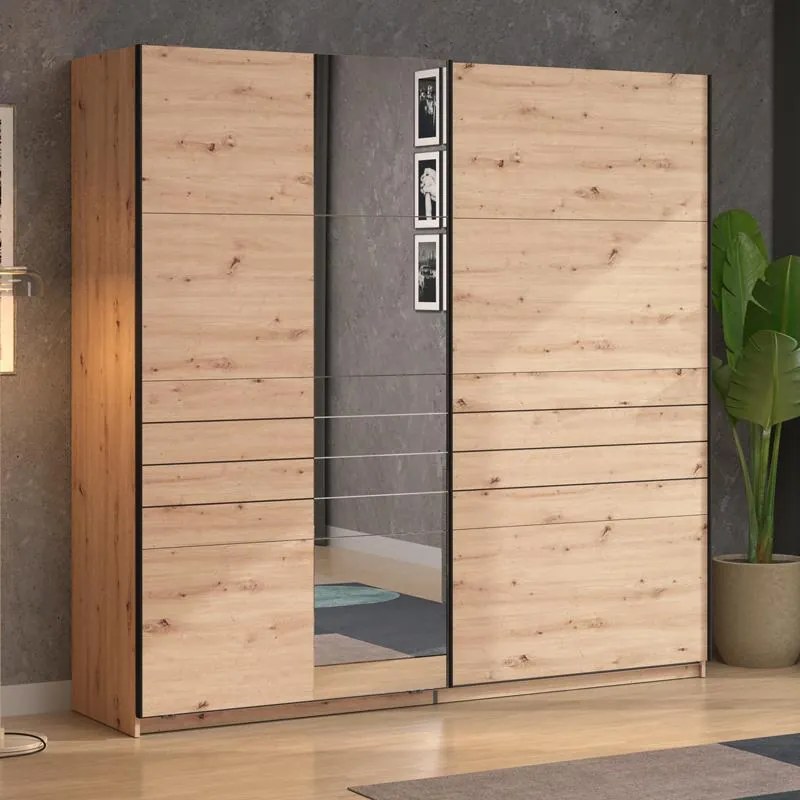 Ντουλάπα Συρόμενη VEYMONT 220 OG με Καθρέπτη Artisan Oak 220x61x218εκ. 220x61x218 εκ.