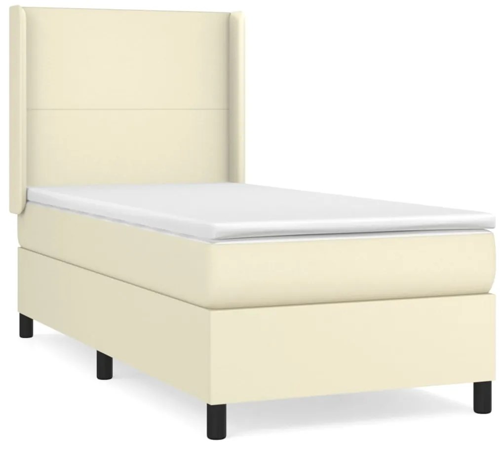 vidaXL Κρεβάτι Boxspring με Στρώμα Κρεμ 90x200 εκ. από Συνθετικό Δέρμα