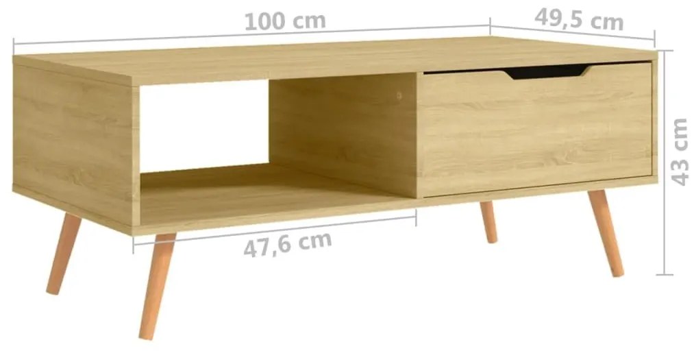 Τραπεζάκι Σαλονιού Sonoma Δρυς 100x49,5x43 εκ. από Μοριοσανίδα - Καφέ