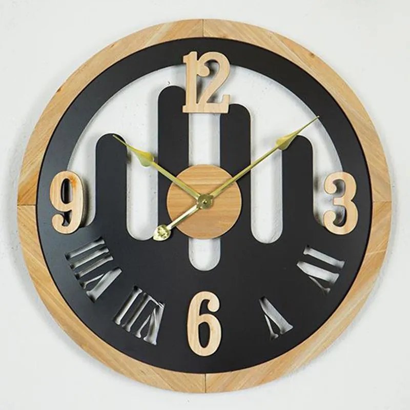 Ρολόι Τοίχου 753-10030 60x4,5x60cm Black-Natural Estheti Home Μέταλλο