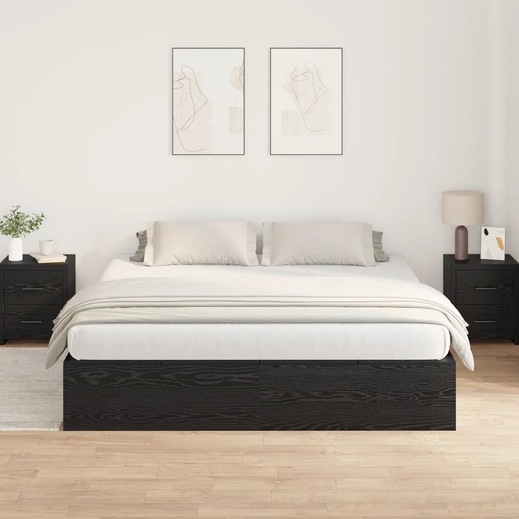 vidaXL Κρεβάτι αποθήκης Μαύρο Δρυς 180x200 εκ.