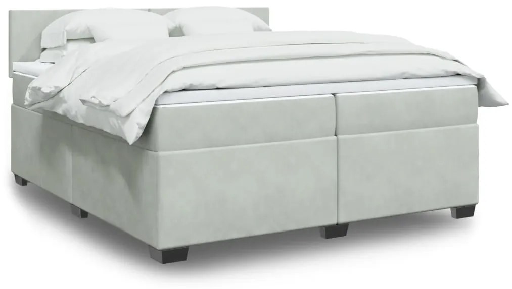 Κρεβάτι Boxspring με Στρώμα Ανοιχτό Γκρι 200x200 εκ. Βελούδινο