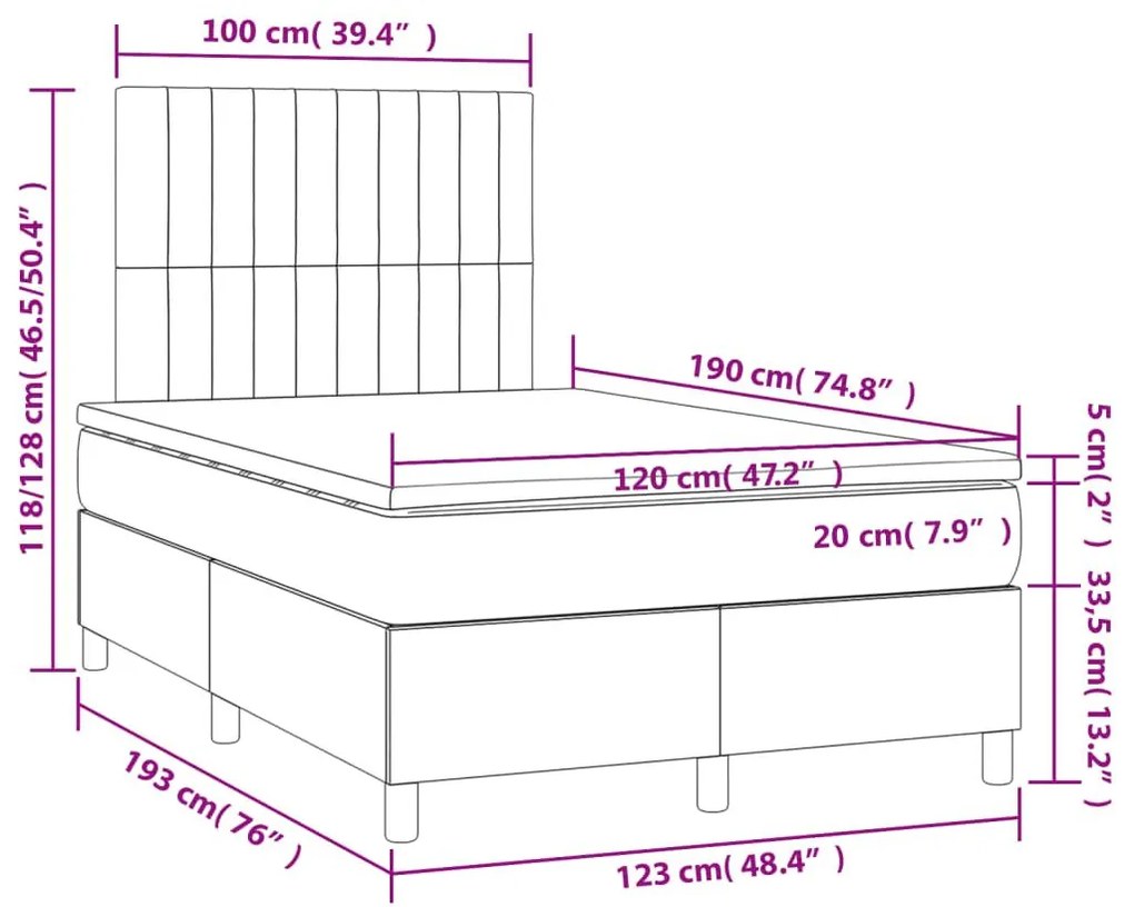 Κρεβάτι Boxspring με Στρώμα Κρεμ 120x190 εκ. Υφασμάτινο - Κρεμ