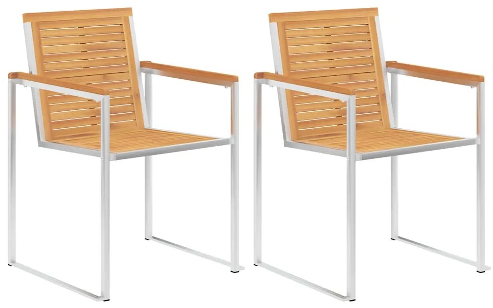 vidaXL Καρέκλες Κήπου 2 τεμ. από Μασίφ Ξύλο Teak/Ατσάλι με Μαξιλάρια