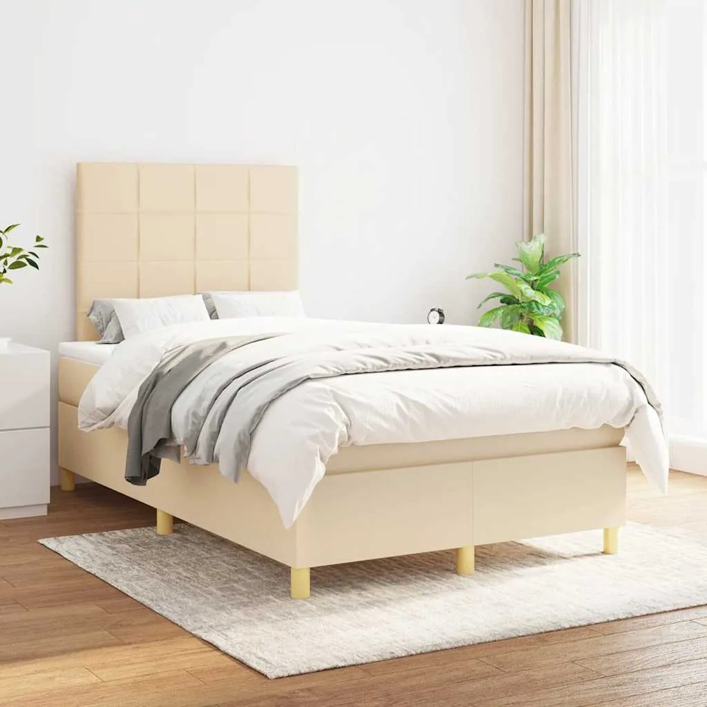 Κρεβάτι Boxspring με Στρώμα Κρεμ 120x190 εκ. Υφασμάτινο 3269935