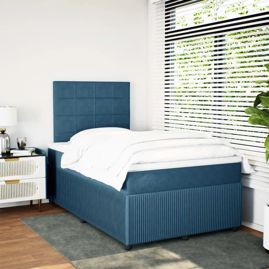 vidaXL Κρεβάτι Boxspring με Στρώμα Σκούρο Μπλε 120x190 εκ. Βελούδινο