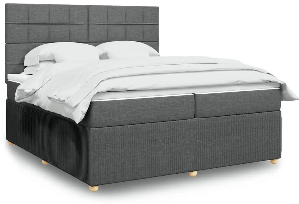 vidaXL Κρεβάτι Boxspring με Στρώμα Σκούρο Γκρι 200x200 εκ. Υφασμάτινο