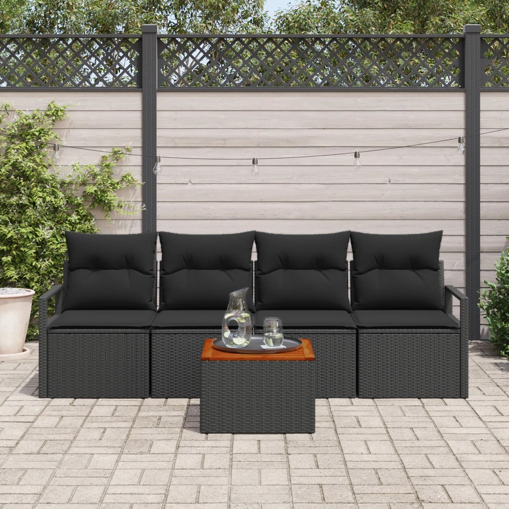 vidaXL Σετ Καναπέ Κήπου 5 pcs Μαύρο Μεγάλο Ρατάν, Ξύλο