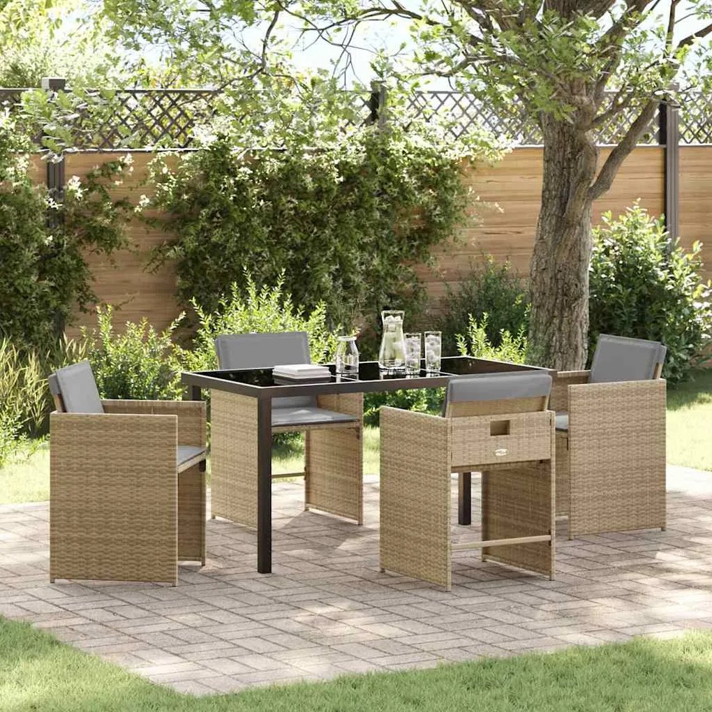 vidaXL Σέτ φαγητού για κήπο 5 pcs Μπεζ συνθετικό ρατάν