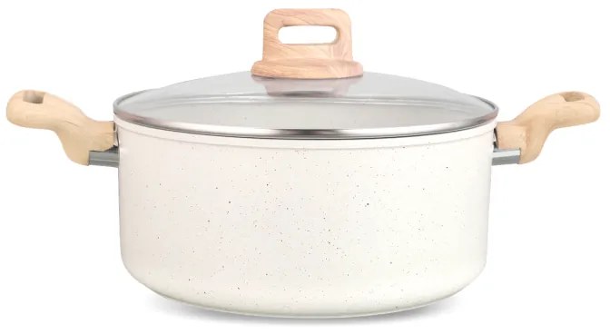 Κατσαρόλα Voltz Nice OV54418E20, 20x9.5 cm, 2.9 l, Μαρμάρινο φινίρισμα, Επαγωγή, Κρέμα μελανζέ