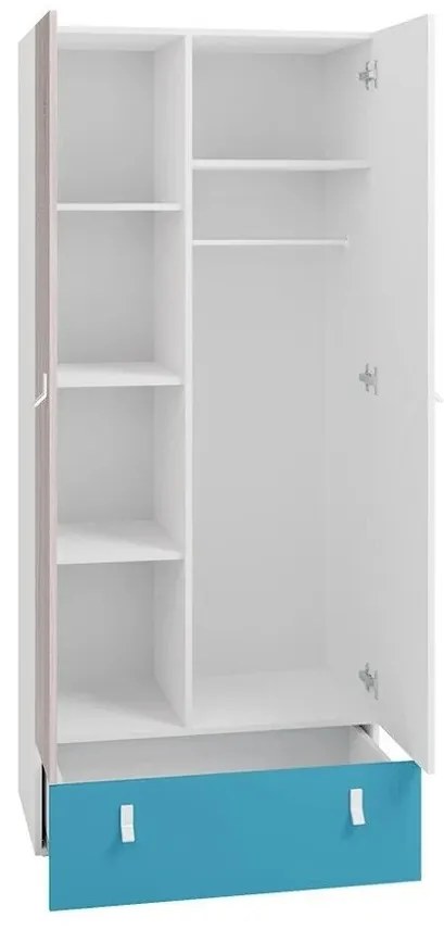 Ντουλάπα Omaha H102, Τυρκουάζ, Δρυς, Άσπρο, 190x80x50cm, 70 kg, Πόρτες ντουλάπας: Με μεντεσέδες, Αριθμός ραφιών: 4, Αριθμός ραφιών: 4 | Epipla1.gr