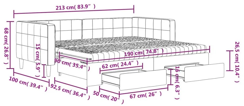 Καναπές Κρεβάτι Συρόμενος Μαύρος 90x190 εκ. Βελούδο &amp; Συρτάρια - Μαύρο