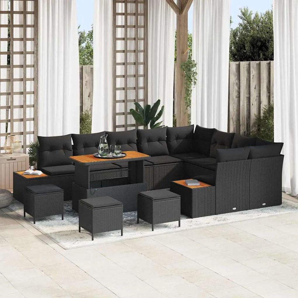 vidaXL Σετ Καναπέ Κήπου με μαξιλάρι 13 pcs Μαύρο Πολυ ράταν