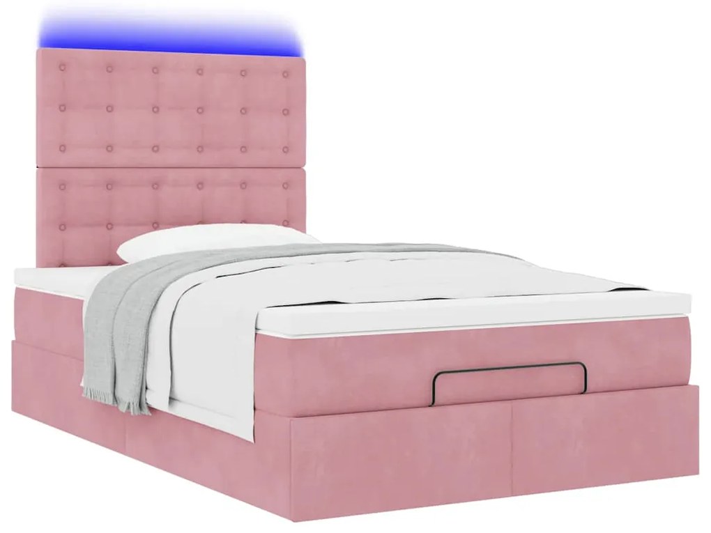 vidaXL Οθωμανικό κρεβάτι με στρώματα & LEDs Ροζ 120x200cm Velvet