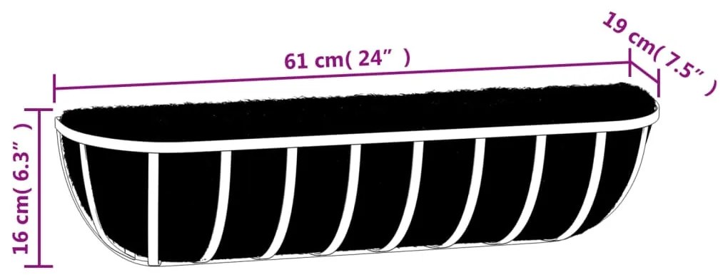 vidaXL Ζαρντινιέρες Τοίχου 2 τεμ. Μαύρες 61 x 19 x 16 εκ. από Ατσάλι