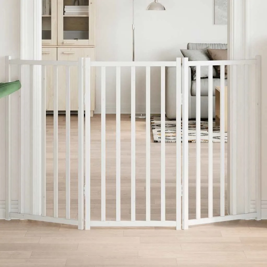 Διαχωριστικό Σκύλων Πτυσσόμενο 3 Πάνελ Λευκό 150 εκ Μασίφ Ελάτη