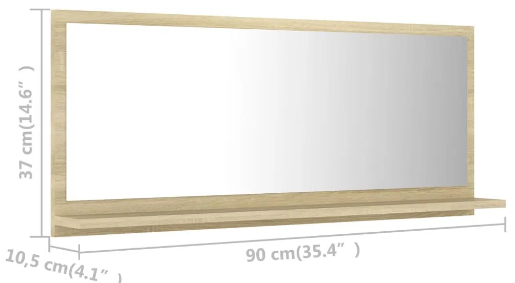 vidaXL Καθρέφτης Μπάνιου Sonoma Δρυς 90 x 10,5 x 37 εκ. Μοριοσανίδα