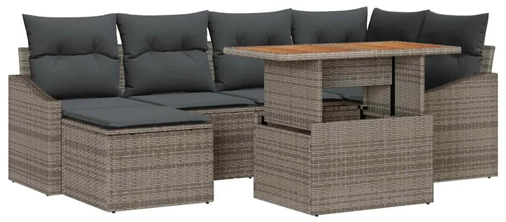 vidaXL Σέτ φαγητού για κήπο με μαξιλάρι 7 pcs Γκρι, Καφέ