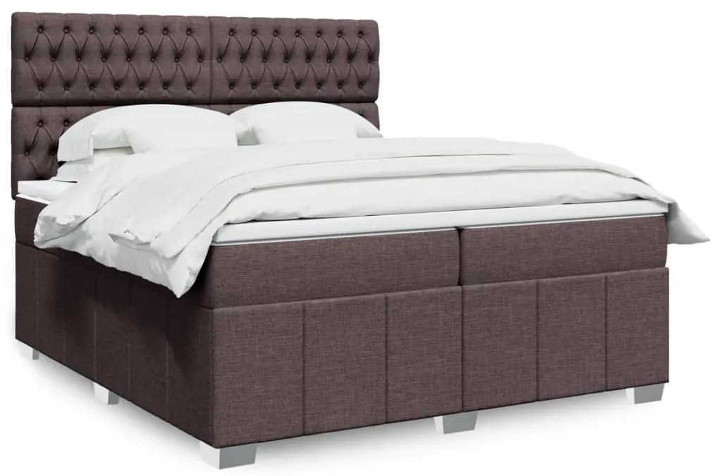 vidaXL Κρεβάτι Boxspring με Στρώμα Σκούρο Καφέ 200x200 εκ. Υφασμάτινο