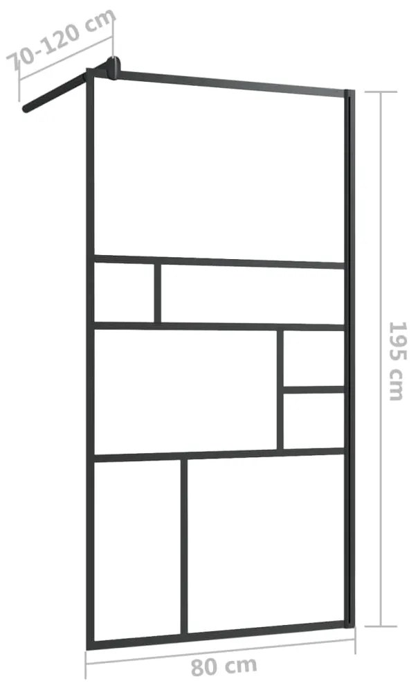 vidaXL Διαχωριστικό Ντουζιέρας Μαύρο 80 x 195 εκ. Διαφανές Γυαλί ESG