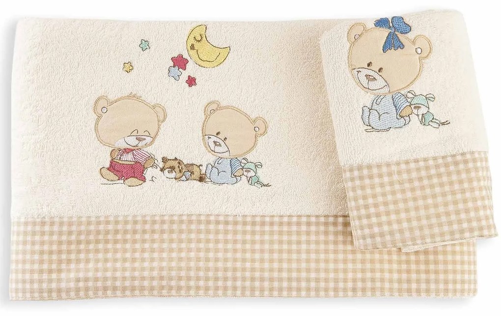 Βρεφικές Πετσέτες Σετ 2τμχ Happy Bears Ecru DimCol Σετ Πετσέτες 30x50cm 100% Βαμβάκι