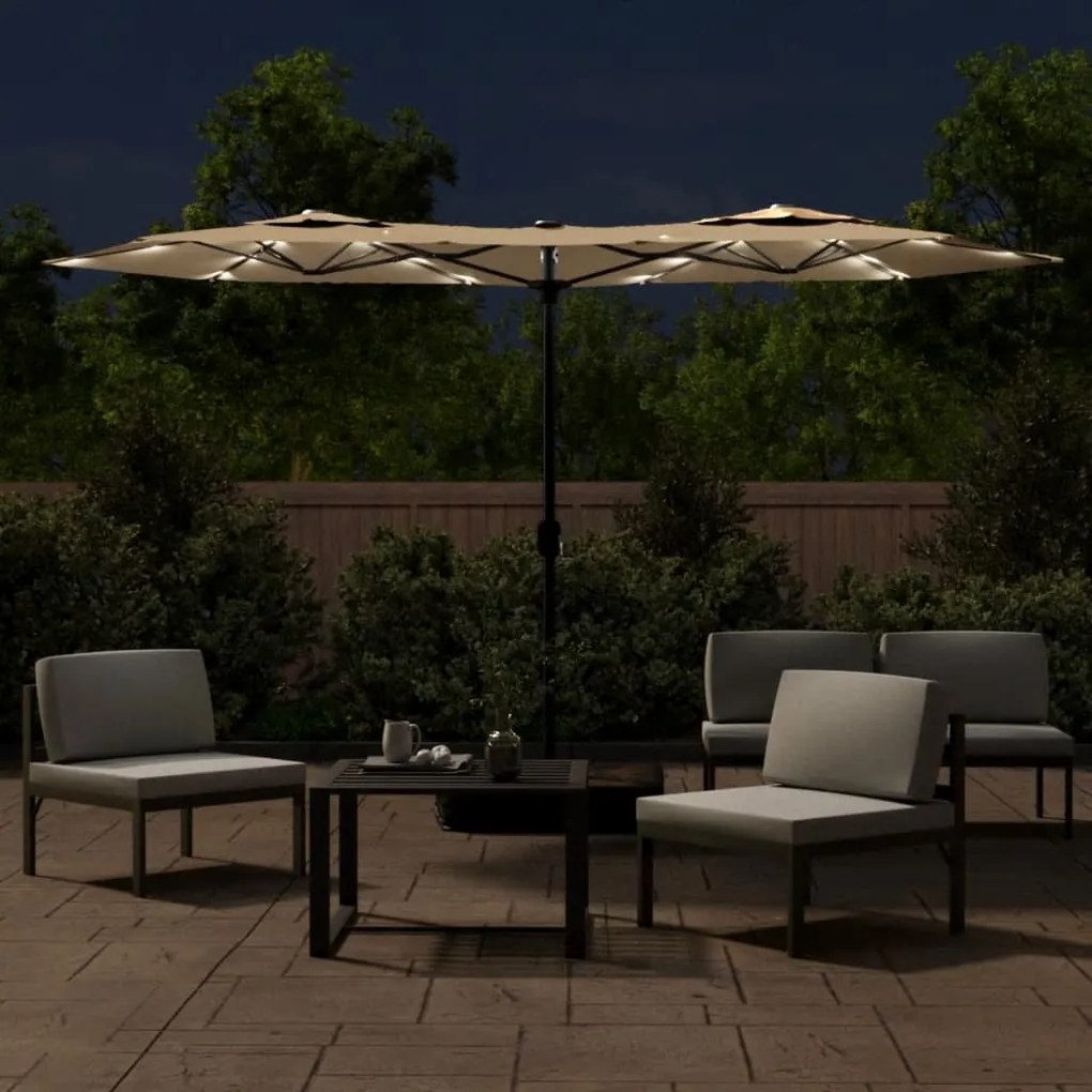 Ομπρέλα Κήπου με Διπλή Κορυφή και LED Taupe 316 x 240 εκ. 362972