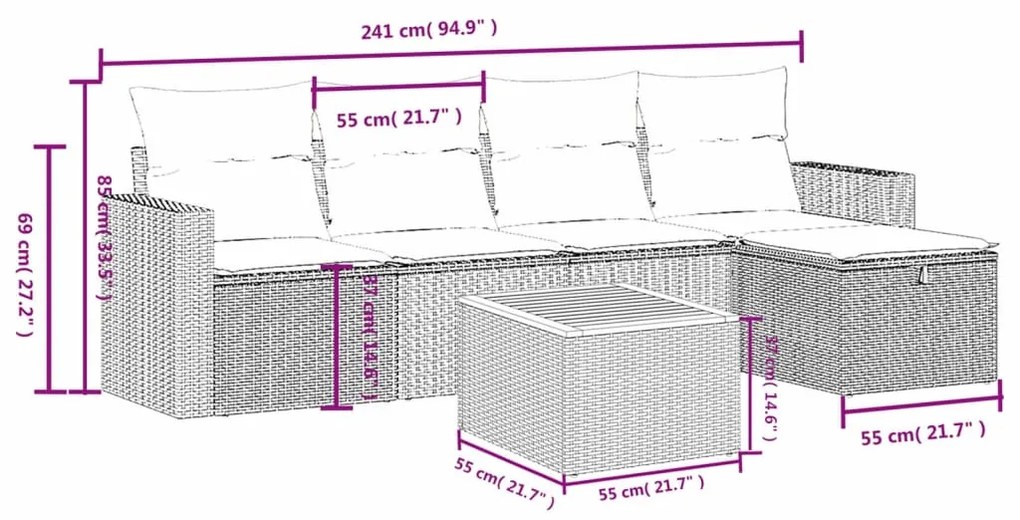 vidaXL Σετ Καναπέ Κήπου 6 τεμ. Μικτό Μπεζ Συνθετικό Ρατάν με Μαξιλάρια