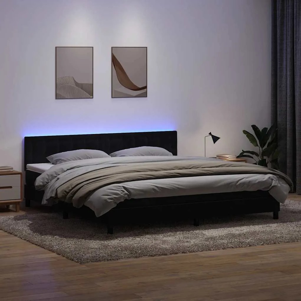 vidaXL Κρεβάτι Boxspring με Στρώμα &amp; LED Μαύρο 180x220 cm Βελούδινο