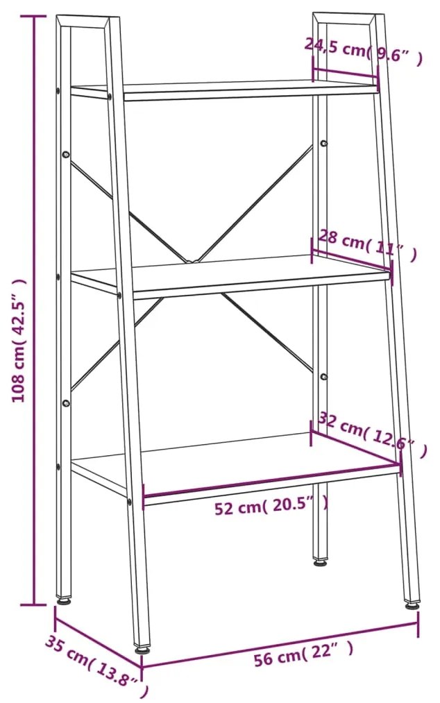 ΡΑΦΙΕΡΑ ΌΡΘΙΑ 3 ΕΠΙΠΕΔΩΝ ΜΑΥΡΗ 56 X 35 X 108 ΕΚ. 336363