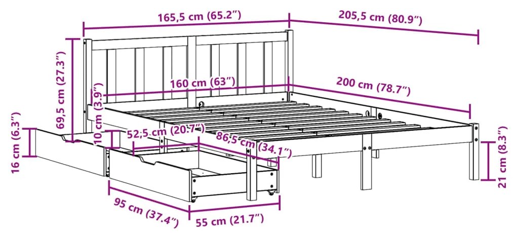 Σκελετός Κρεβ. Χωρίς Στρώμα Καφέ Κεριού 160x200 εκ Μασίφ Πεύκο - Καφέ