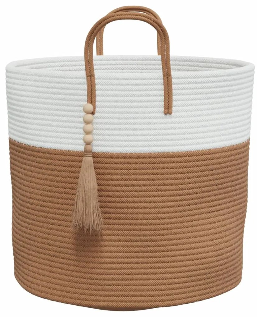 vidaXL Καλάθι Αποθήκευσης Καφέ και Λευκό Ø40 x 35 εκ. Βαμβακερό