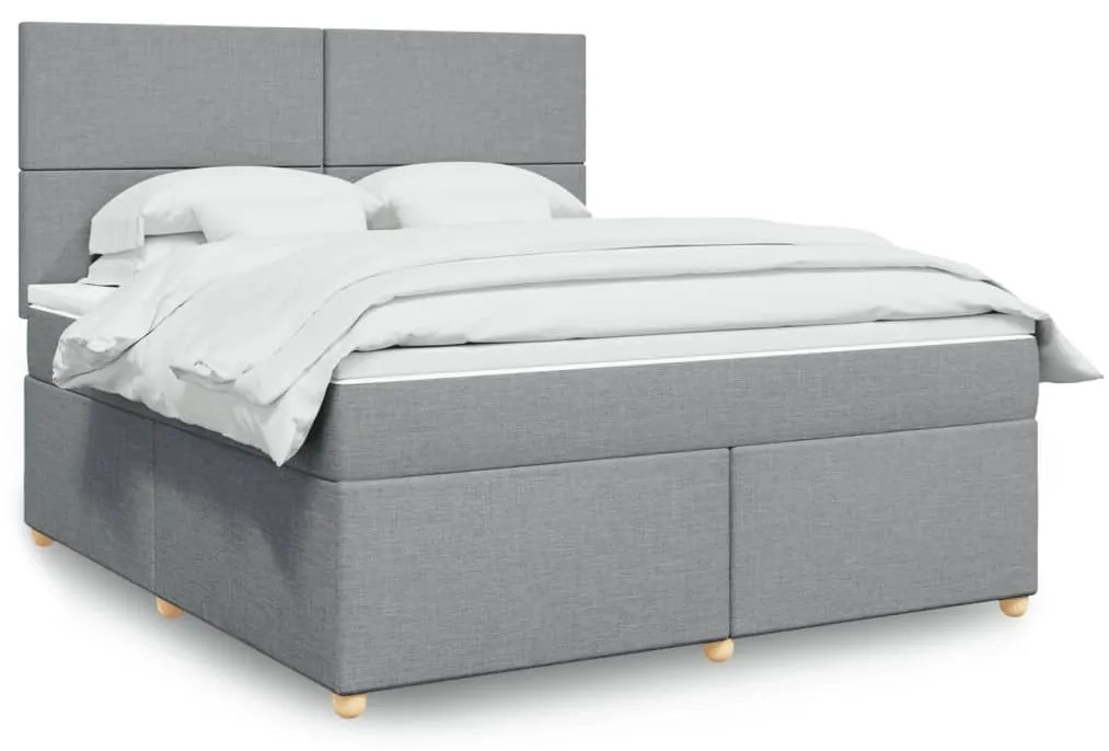 Κρεβάτι Boxspring με Στρώμα Ανοιχτό Γκρι 180x200 εκ. Υφασμάτινο - Γκρι