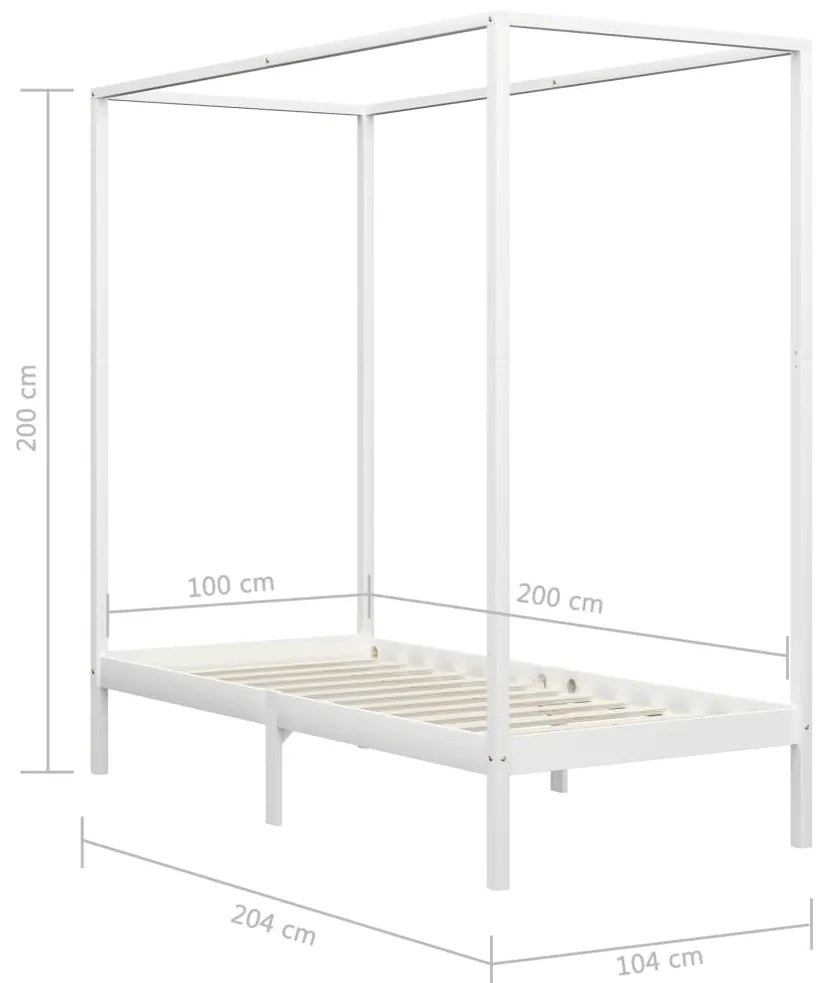 vidaXL Πλαίσιο Κρεβατιού με Ουρανό Λευκό 100x200 εκ. Μασίφ Ξύλο Πεύκου