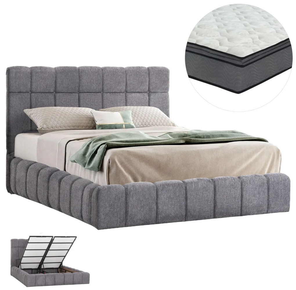 ΚΡΕΒΑΤΙ ΔΙΠΛΟ ΜΕ ΣΤΡΩΜΑ & ΑΠΟΘ.ΧΩΡΟ RAMON HM21168 ΓΚΡΙ ΜΠΟΥΚΛΕ--ΓΙΑ 160x200εκ