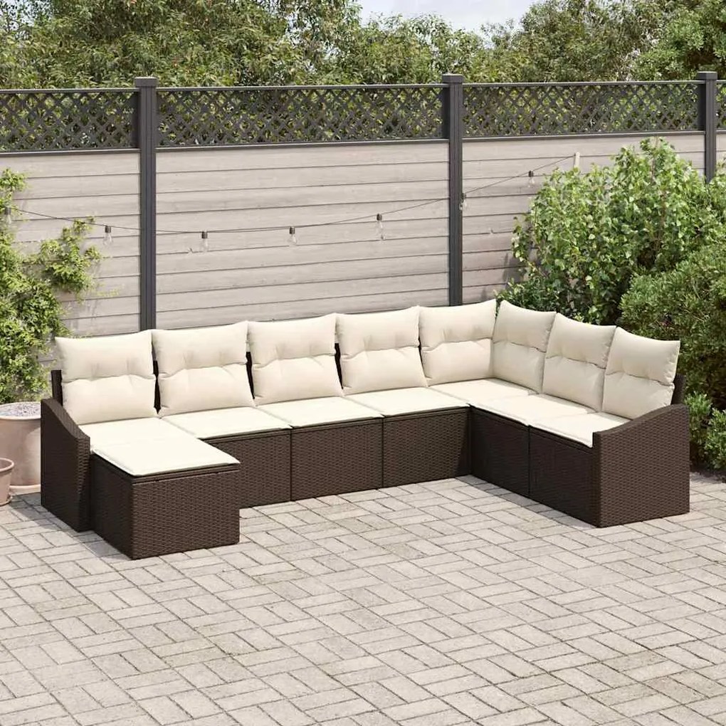 vidaXL Σέτ φαγητού για κήπο με μαξιλάρι 8 pcs Καφέ, Κρέμα