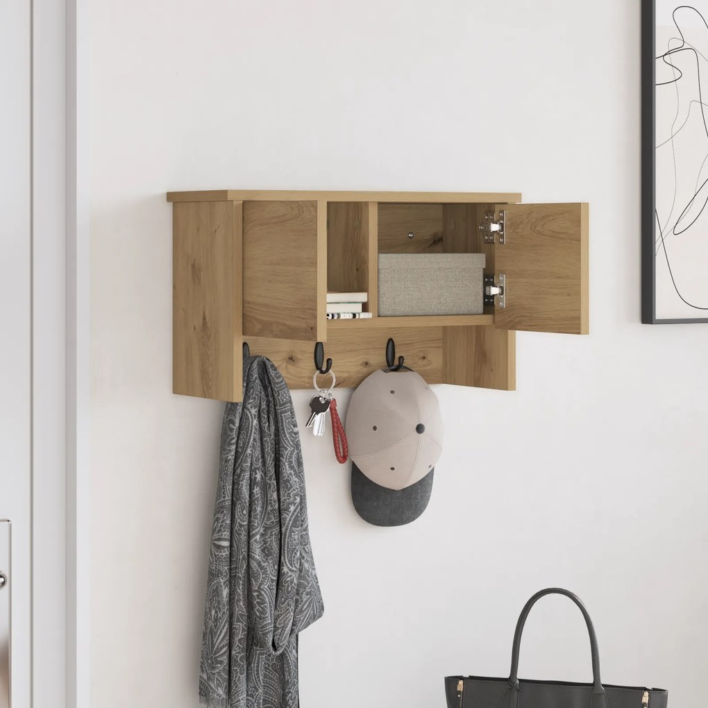 vidaXL Τοίχου Κρεμάστρα με ράφι με πόρτα artisan δρυς 50 x 20 x 30 εκ.