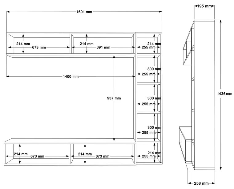 Σύνθετο σαλονιού Compo επιτοίχιο pakoworld σε oak-λευκό απόχρωση 169,10x25,8x143.5εκ