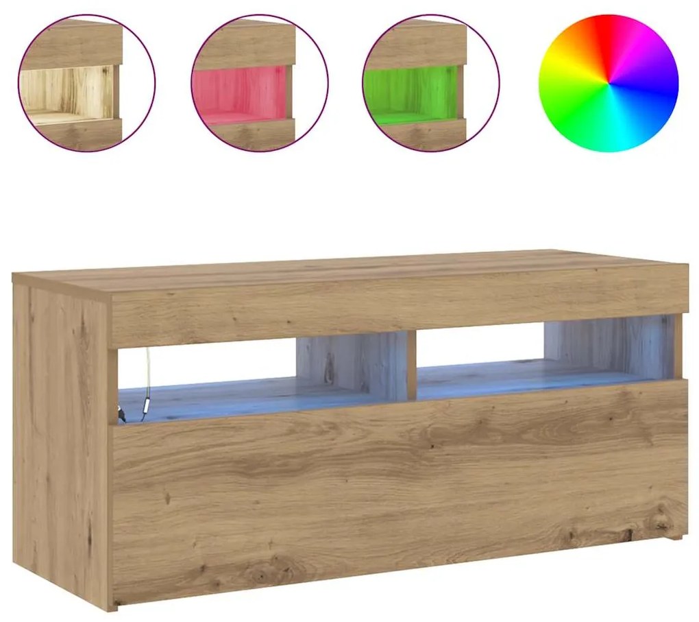 vidaXL Έπιπλο Τηλεόρασης με LED Αρτισιανή Δρυς 90x35x40 εκ Επεξ.Ξύλο