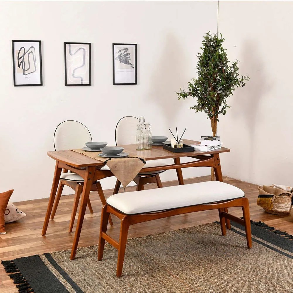 Τραπεζαρία Touch (Σετ 4Τμχ) 998VOW1174 160x78x75cm Walnut-Cream 4 Θέσεων Wood, Fabric